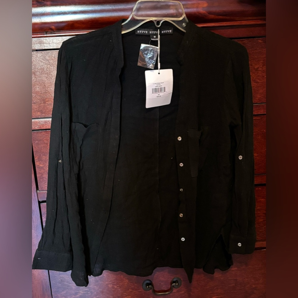 Women’s DownEast Black V-Neck Button Down Shirt